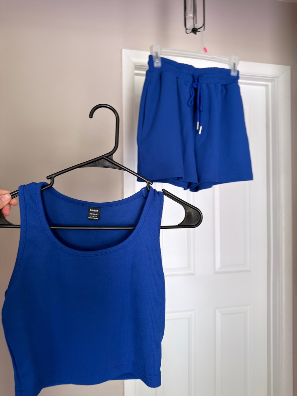 SHEIN Royal Blue Ribbed Crop Tank and Drawstring Shorts Set
